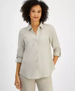 Женская рубашка из 100% льна Charter Club, коричневый/бежевый