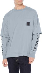 Хлопковая футболка с длинными рукавами KANGOL с вышитым логотипом и карманом, многослойный крой, свободный силуэт, унисекс, синий