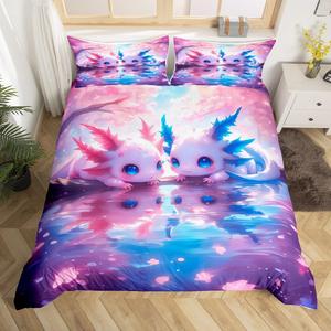 Erosebridal Комплект постельного белья 3D Axolotl с сакурой, розовый, для детей, Pink and Blue