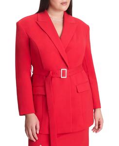 Женский блейзер из ткани понте с поясом ELOQUII, Barbados cherry