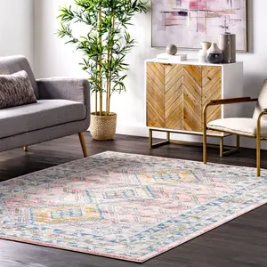 Ковер Louise Tribal Diamond Area Rug nuLOOM, 244x305 см, светло-розовый