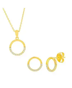 Комплект из полированного серебра с круглыми ожерельем и серьгами из фианита Simona, gold