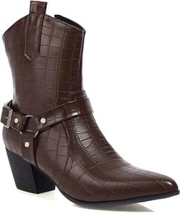 Эластичные ботильоны на лодыжку, женские с молнией, удобные короткие ботинки, модные заостренные западные рабочие зимние ботинки FAZAIQILUO, Brown