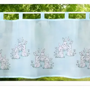 Тюль Scheibengardine Linus с петлями, 1 шт., бистро, вуаль, с рисунком, Пасха, для детей, 45x120 см, гардина, штора Weckbrodt, светло-голубой