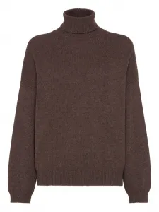 Кашемировый свитер с высоким воротом Brunello Cucinelli, коричневый