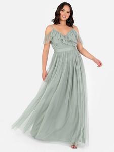 Фатиновое макси-платье с запахом с открытыми плечами Anaya With Love, цвет Frosty Green