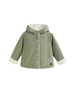 Зеленое пальто с капюшоном и внутренней подкладкой из овчины Dadati