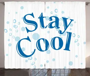Штора Stay Calm Rustic от ABAKUHAUS, синие тона, с надписями и пузырьками, для спальни, присборенная, с петлями и крючками, 280 x 225 см, нежно-голубой кобальтово-синий Abakuhaus