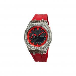 Часы Casio G-Shock Analog-Digital 2100 Series, арт. GA-2100-1A, красный/серебристый/стразы