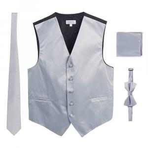 Мужской деловой костюм Gioberti, 4 предмета, атласный жилет, галстук-бабочка и нагрудный платок, цвет Silver