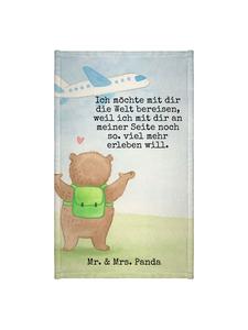 Mr. & Mrs. Panda Гостевое полотенце с изображением медведя и самолета, надписью, белого цвета