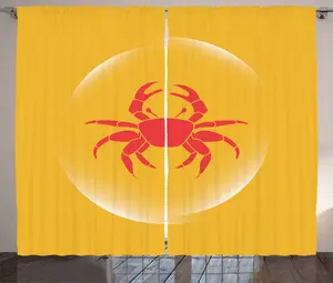 Штора ABAKUHAUS Краб в деревенском стиле, Пузырьки и морепродукты, присборенная штора из тесьмы для спальни с петлями и крючками, 280 x 175 см, цвет: темно-коралловый с бархатцами Abakuhaus