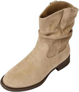 Женские ботильоны FOWT с круглым носком, на невысоком грубом каблуке, ковбойского стиля, удобные, на резинке, повседневные, осенне-зимние, размеры 4-16 US, Nude