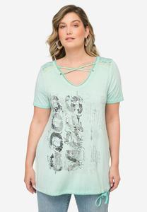 Футболка с принтом HALF SLEEVE DECORATIVE V NECK TIE UP HEM MIAMODA, зеленый