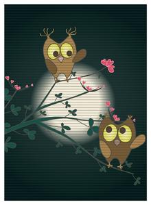 Коврик для душа Wallario, нескользящий коврик, коврик для ванной, коврик для ног, влюбленные сладкие совы на ветке ночью в лунном свете, размер примерно 90 х 65 см, черный