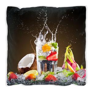 Подушка Wallario Premium, мягкая поверхность, с тропическими фруктами и мотивом освежающего напитка, размер: 60 x 60 см, с белой спинкой