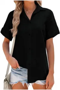 Женская льняная рубашка с коротким рукавом и V-образным вырезом