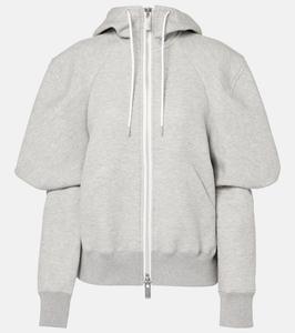 Толстовка с капюшоном на молнии из хлопкового трикотажа Sacai, L Grey