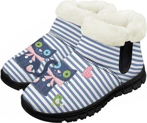 Детские зимние непромокаемые ботинки для девочек и мальчиков, утепленные мехом, для улицы, легкие для надевания и снятия Chririnla, Striped Cat