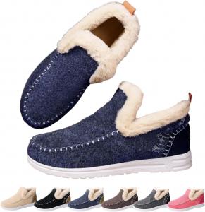 Женские зимние утепленные ботинки с плоской подошвой и пушистым мехом, теплые ботильоны на меховой подкладке, удобные слипоны с противоскользящей подошвой для улицы, повседневные пушистые обувь Generic, Blue