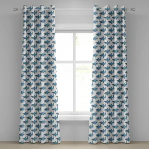 Шторы на люверсах ABAKUHAUS с изображением морских животных, свирепый хищник, дикая акула, плывущая с острыми зубами, кусающая морскую тематику, декоративные двухпанельные шторы на окно, 280 см x 175 см, цвет: сине-белый Abakuhaus