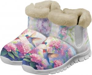 Зимние женские теплые ботинки Biyejit, ботильоны на зиму, уличные ботинки, слипоны, кроссовки, удобная обувь для женщин, Hummingbirds Flowers