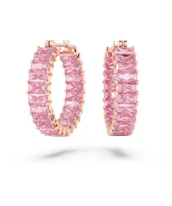 Серьги-кольца Matrix, багетная огранка, розовый цвет, покрытие цвета розового золота