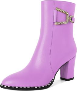 Younton Женские ботильоны на массивном каблуке, модные ботинки с бусинами, боковая молния, округлый носок, подходящие для работы, официального стиля, с 3-дюймовым каблуком, стильные и трендовые ботильоны