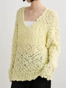 Объемный вязаный свитер крупной вязки с V-образным вырезом Miesrohe, цвет Yel[032]
