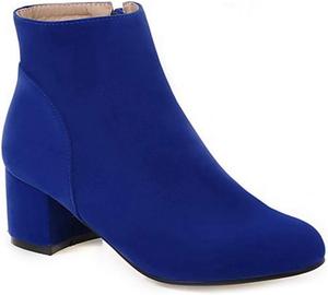 Женские веганские замшевые ботильоны с круглым носком, на молнии, удобным невысоким каблуком, стильные короткие ботинки JOEUSTY, Royal Blue-Velvet Lined