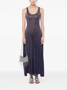 Расклешенное трикотажное платье с термоклеевыми стразами Rabanne, синий