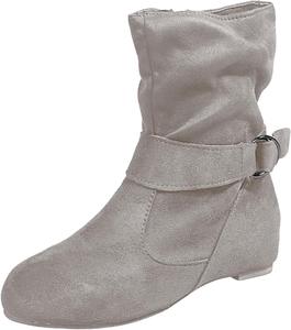 Женские свободные ботинки модные из замши с круглым носком, на невысоком каблуке, средние по голенищу, демисезонные и зимние, повседневные, с плоской подошвой и пряжкой кольцом Baxtayel, Grey