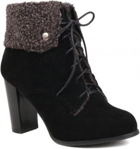Женские ботильоны VULTRO на шнуровке с каблуком, удобные, из замши, с теплой подкладкой из меха, зимние, Black