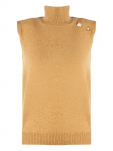 Топ с высоким воротом, украшенный жемчугом Alberta Ferretti, коричневый