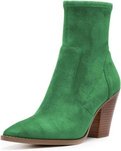 Женские ботильоны FOWT с острым носком, широким каблуком и боковой молнией, удобная повседневная обувь для женщин, размеры 4-16 US, Green