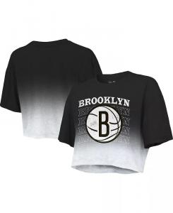 Женская футболка с принтом «Темы» в черно-белом цвете Brooklyn Nets Repeat Dip-Dye Cropped Majestic