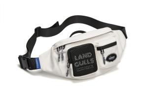 Нейлоновая сумка-слинг, через плечо, наплечная, поясная унисекс черно-белая Land Gulls, небесно-голубая