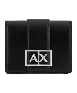 Тонкий тканевый кошелек с металлическим логотипом. Armani Exchange, черный