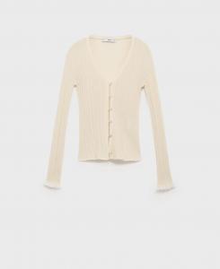 Женский кардиган с контрастной отделкой MANGO, Ecru