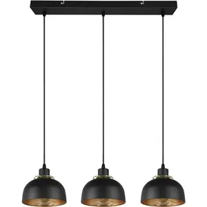 REALITY Подвесной светильник Punch E27 1 шт., теплый-белый - холодный-белый, 3 плафона, индустриальный стиль с двойным абажуром черно-золотой, без 3xE27 макс. 40 Вт Reality Leuchten, Schwarz matt