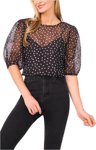 Топ CeCe Polka Dot Balloon Short Sleeve Crew Neck Top, цвет Rich Black