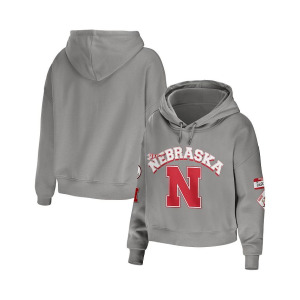 Женский серый укороченный пуловер с капюшоном Nebraska Huskers, смешанная техника WEAR by Erin Andrews, серый