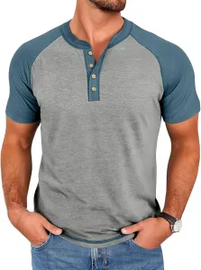 Мужская футболка Retro Henley с коротким рукавом и цветными блоками RSZGSWS