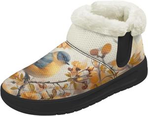 Женские зимние сапоги Forchrinse, модные пушистые ботильоны на меху, удобные, с теплой подкладкой, зимние мини-сапожки, Little Bird Flower Print