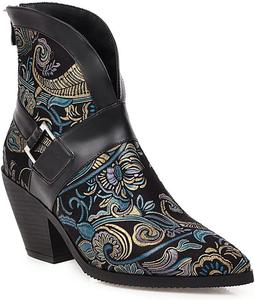 Женские ботильоны VOKLIN в западном стиле с острым носком, на высоком толстом каблуке, с молнией, классические короткие нарядные ботинки Chelsea, Black/Floral Flower