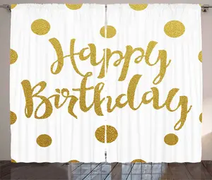 Штора ABAKUHAUS "День рождения в деревенском стиле", с рукописным поздравлением, универсальная, для гостиной, с петлями и крючками, 280 x 245 см, желто-белая Abakuhaus