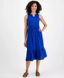 Миниатюрное платье миди без рукавов с пуговицами спереди Style & Co, синий