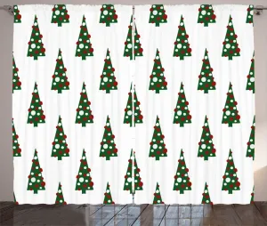 Штора ABAKUHAUS в геометрическом деревенском стиле с узором Рождественская елка, для спальни, присборенная тесьма с петлями и крючками, 280 x 245 см, цвет: охотничий зеленый, белый, рубиновый Abakuhaus