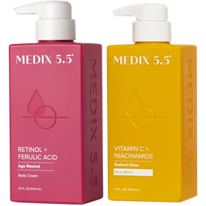 Укрепление и сияние кожи | Крем для тела с ретинолом и феруловой кислотой, гель для душа с витамином С и ниацинамидом Medix 5.5