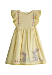 Платье повседневное, прямого кроя, с оборками на плечах и вышивкой. Jojo Maman Bébé, Yellow Bunny Appliqué